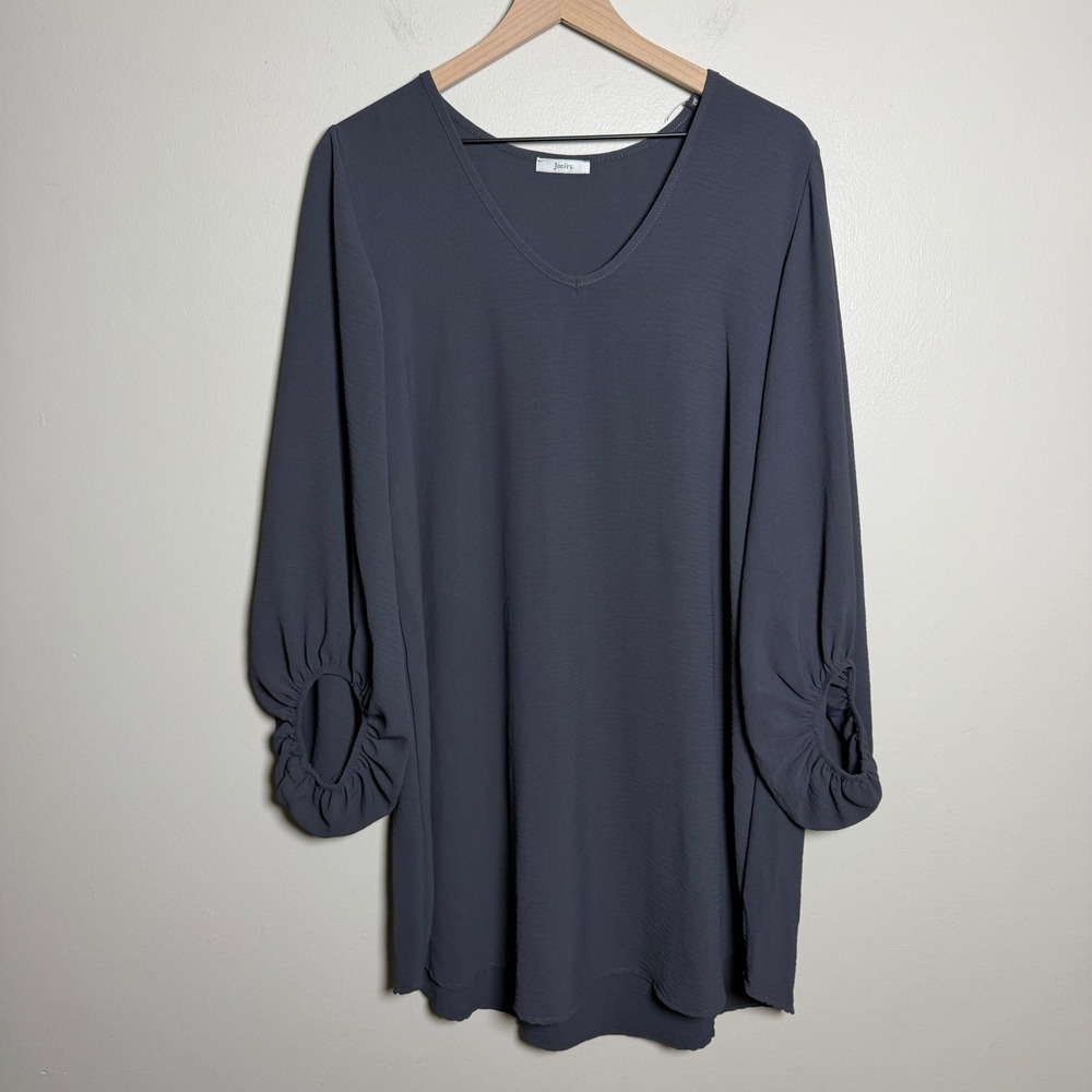 Jodifl Women Dress Medium Charcoal Gray V-Neck Bubble Sleeve Minimalist Casual
